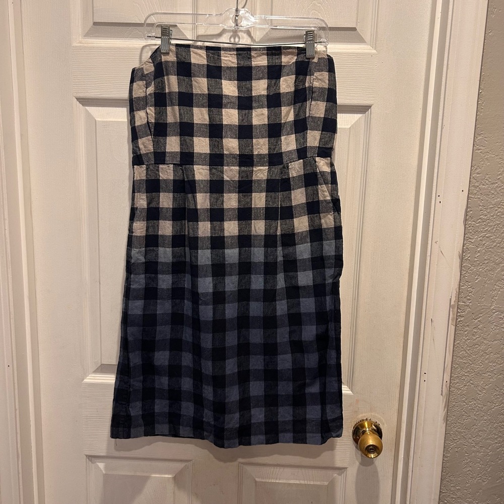 Gap Women Plaid Strapless Ombre Dress Sz 14 Linen Blend Zip Back Festival Spring
